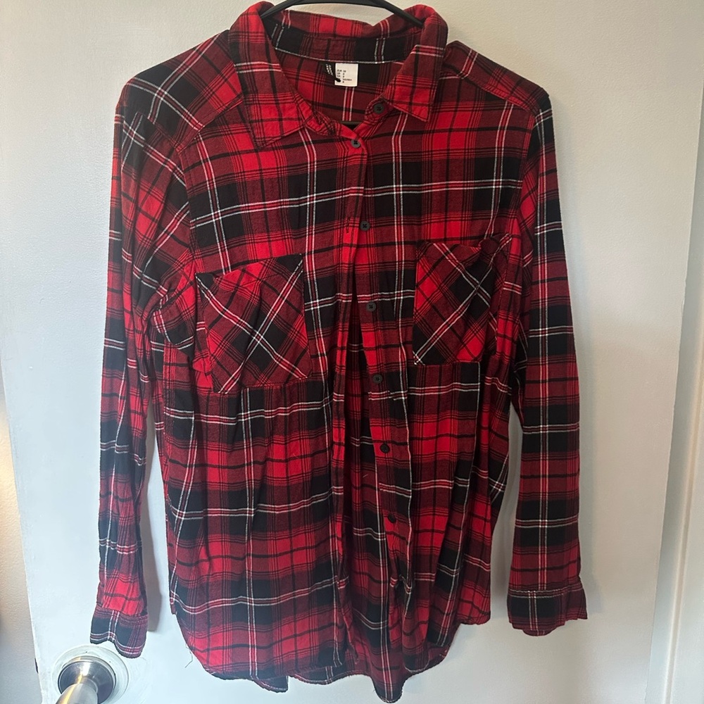 H&M Red and Black Plaid Flannel Shirt
